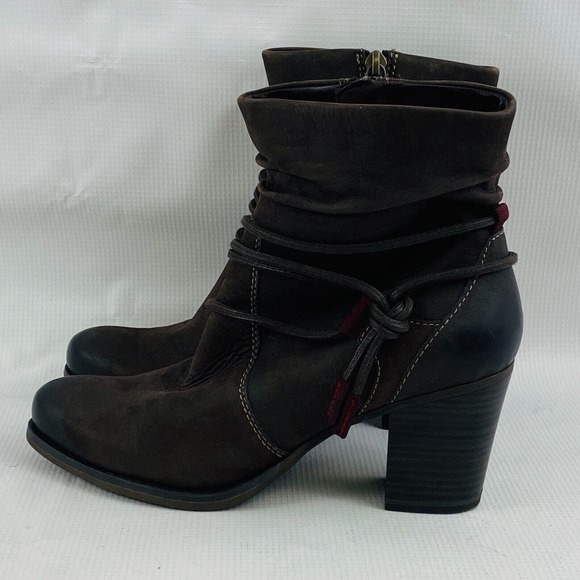 Womens 37 US 6.5-7 Tamaris Ankle Boot Dark Brown Leather Side Zip Slouch‎ Lined - Picture 4 of 10